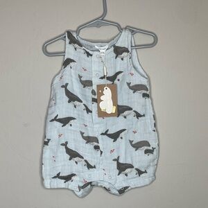 Angel Dear muslin whale shortie romper NWT size 6-12 months